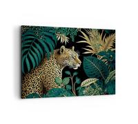 Moderne Impression sur Toile 100x70cm Image Tableau Decoration Murale Léopard Jungle Tropical Grand Tableaux Decoratifs Muraux Chambre Horizontal Deco Cadre Décoration Salon Art Wall AA100x70-5720