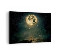 Moderne Impression sur Toile 100x70cm Image Tableau Decoration Murale Lune Étoiles Imagination Grand Tableaux Decoratifs Muraux Chambre Horizontal Deco Cadre Décoration Salon Art Wall AA100x70-5249