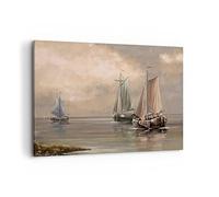 Moderne Impression sur Toile 100x70cm Image Tableau Decoration Murale mer bateau pêcheur Grand Tableaux Decoratifs Muraux Chambre Cuisine Horizontal Deco Cadre Décoration Salon Art Wall AA100x70-3514
