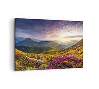 Moderne Impression sur Toile 100x70cm Image Tableau Decoration Murale Montagnes Prairie Paysage forêt Tableaux Decoratifs Muraux Chambre Horizontal Deco Cadre Décoration Salon Art Wall AA100x70-3152