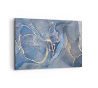 Moderne Impression sur Toile 100x70cm Image Tableau Decoration Murale Or bleu peinture Grand Tableaux Decoratifs Muraux Chambre Cuisine Horizontal Deco Cadre Décoration Salon Art Wall AA100x70-5029