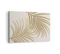 Moderne Impression sur Toile 100x70cm Image Tableau Decoration Murale Or Feuilles Palmiers Grand Tableaux Decoratifs Muraux Chambre Horizontal Deco Cadre Décoration Salon Art Wall AA100x70-4738