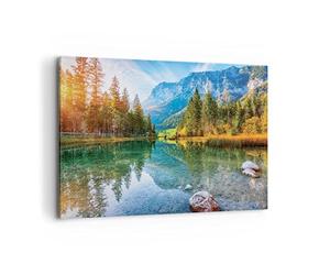 Moderne Impression sur Toile 100x70cm Image Tableau Decoration Murale Paysage Montagnes Aube Grand Tableaux Decoratifs Muraux Chambre Horizontal Deco Cadre Décoration Salon Art Wall AA100x70-4456