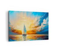 Moderne Impression sur Toile 100x70cm Image Tableau Decoration Murale Paysage Nautique Voilier Grand Tableaux Decoratifs Muraux Chambre Horizontal Deco Cadre Décoration Salon Art Wall AA100x70-5712