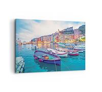 Moderne Impression sur Toile 100x70cm Image Tableau Decoration Murale Porto Bateaux Les Couleurs Grand Tableaux Decoratifs Muraux Chambre Horizontal Deco Cadre Décoration Salon Art Wall AA100x70-4395