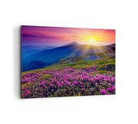 Moderne Impression sur Toile 100x70cm Image Tableau Decoration Murale Prairie Montagnes paysage Grand Tableaux Decoratifs Muraux Chambre Horizontal Deco Cadre Décoration Salon Art Wall AA100x70-2676