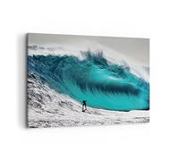 Moderne Impression sur Toile 100x70cm Image Tableau Decoration Murale Surf Vague Turquoise Grand Tableaux Decoratifs Muraux Chambre Horizontal Deco Cadre Décoration Salon Art Wall AA100x70-4351