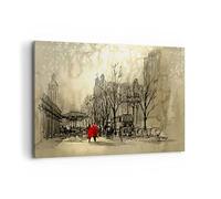 Moderne Impression sur Toile 100x70cm Image Tableau Decoration Murale ville femme amant Grand Tableaux Decoratifs Muraux Chambre Cuisine Horizontal Deco Cadre Décoration Salon Art Wall AA100x70-3190