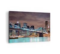 Moderne Impression sur Toile 100x70cm Image Tableau Decoration Murale Ville Pont Gratte-ciel Grand Tableaux Decoratifs Muraux Chambre Horizontal Deco Cadre Décoration Salon Art Wall AA100x70-0218