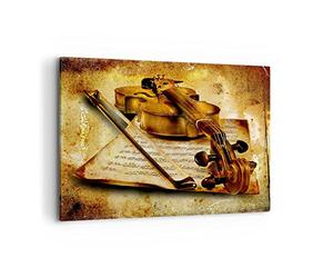 Moderne Impression sur Toile 100x70cm Image Tableau Decoration Murale Violon instrument notes Grand Tableaux Decoratifs Muraux Chambre Horizontal Deco Cadre Décoration Salon Art Wall AA100x70-0524