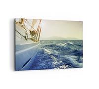 Moderne Impression sur Toile 100x70cm Image Tableau Decoration Murale Yacht Voilier Soleil Grand Tableaux Decoratifs Muraux Chambre Horizontal Deco Cadre Décoration Salon Art Wall AA100x70-4138