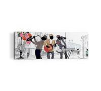 Moderne Impression sur Toile 120x40cm Image Tableau Decoration Murale Musique instruments rue ville Tableaux Decoratifs Muraux Chambre Triptyque 3 parties Deco Décoration Salon Art Wall CA120x40-2933