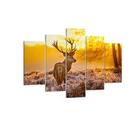 Moderne Impression sur Toile 150x100cm Image Tableau Decoration Murale Automne paysage nature feuille Tableaux Decoratifs Muraux Chambre Triptyque 5 parties Décoration Salon Art Wall EA150x100-2552