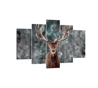 Moderne Impression sur Toile 150x100cm Image Tableau Decoration Murale Cerf cerf hiver Grand Tableaux Decoratifs Muraux Chambre Triptyque 5 parties Deco Cadre Décoration Salon Art Wall EA150x100-4998