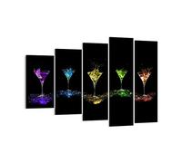 Moderne Impression sur Toile 150x100cm Image Tableau Decoration Murale Cocktail boisson alcool verre Tableaux Decoratifs Muraux Chambre Triptyque 5 parties Décoration Salon Art Wall EG150x100-0442