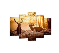 Moderne Impression sur Toile 150x100cm Image Tableau Decoration Murale Deer bruyère animaux Tableaux Decoratifs Muraux Chambre Triptyque 5 parties Deco Cadre Décoration Salon Art Wall EA150x100-3043