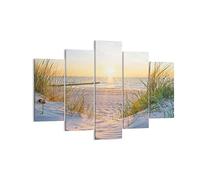 Moderne Impression sur Toile 150x100cm Image Tableau Decoration Murale dune plage mer Grand Tableaux Decoratifs Muraux Chambre Triptyque 5 parties Deco Cadre Décoration Salon Art Wall EA150x100-3989