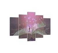 Moderne Impression sur Toile 150x100cm Image Tableau Decoration Murale fantaisie livre Grand Tableaux Decoratifs Muraux Chambre Triptyque 5 parties Deco Cadre Décoration Salon Art Wall EA150x100-4010