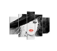 Moderne Impression sur Toile 150x100cm Image Tableau Decoration Murale femme visage lèvres Tableaux Decoratifs Muraux Chambre Triptyque 5 parties Deco Cadre Décoration Salon Art Wall EA150x100-3916