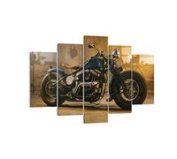 Moderne Impression sur Toile 150x100cm Image Tableau Decoration Murale Harley-Davidson Moto Moteur Tableaux Decoratifs Muraux Chambre Triptyque 5 parties Deco Décoration Salon Art Wall EA150x100-4233