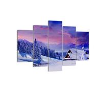 Moderne Impression sur Toile 150x100cm Image Tableau Decoration Murale Hiver paysage gelée neige Tableaux Decoratifs Muraux Chambre Triptyque 5 parties Deco Décoration Salon Art Wall EA150x100-2315