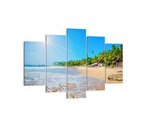Moderne Impression sur Toile 150x100cm Image Tableau Decoration Murale Île paysage maledivy liberté Tableaux Decoratifs Muraux Chambre Triptyque 5 parties Décoration Salon Art Wall EA150x100-2391