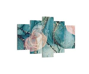 Moderne Impression sur Toile 150x100cm Image Tableau Decoration Murale Liquide Or Rose Grand Tableaux Decoratifs Muraux Chambre Triptyque 5 parties Deco Cadre Décoration Salon Art Wall EA150x100-4817