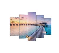 Moderne Impression sur Toile 150x100cm Image Tableau Decoration Murale Maldives mer Grand Tableaux Decoratifs Muraux Chambre Triptyque 5 parties Deco Cadre Décoration Salon Art Wall EA150x100-4082