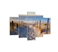 Moderne Impression sur Toile 150x100cm Image Tableau Decoration Murale mer plage dune Grand Tableaux Decoratifs Muraux Chambre Triptyque 5 parties Deco Cadre Décoration Salon Art Wall EA150x100-3612