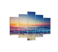 Moderne Impression sur Toile 150x100cm Image Tableau Decoration Murale mer plage vague Grand Tableaux Decoratifs Muraux Chambre Triptyque 5 parties Deco Cadre Décoration Salon Art Wall EA150x100-3613