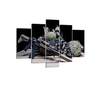 Moderne Impression sur Toile 150x100cm Image Tableau Decoration Murale militaria fusil Grand Tableaux Decoratifs Muraux Chambre Triptyque 5 parties Deco Cadre Décoration Salon Art Wall EA150x100-3889