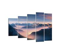 Moderne Impression sur Toile 150x100cm Image Tableau Decoration Murale Montagnes Nuages Brouillard Tableaux Decoratifs Muraux Chambre Triptyque 5 parties Deco Décoration Salon Art Wall EG150x100-5004