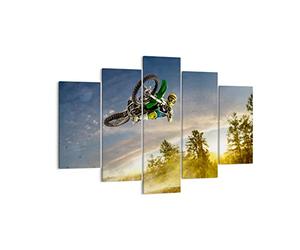 Moderne Impression sur Toile 150x100cm Image Tableau Decoration Murale Moto extrême amusement compétitions Tableaux Decoratifs Muraux Chambre Triptyque 5 parties Décoration Salon Art EA150x100-2854