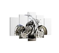 Moderne Impression sur Toile 150x100cm Image Tableau Decoration Murale Moto moteur vitesse chrome Tableaux Decoratifs Muraux Chambre Triptyque 5 parties Deco Décoration Salon Art Wall EA150x100-2427