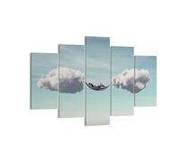 Moderne Impression sur Toile 150x100cm Image Tableau Decoration Murale Nuages Hamac Reste Tableaux Decoratifs Muraux Chambre Triptyque 5 parties Deco Cadre Décoration Salon Art Wall EA150x100-4373