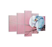 Moderne Impression sur Toile 150x100cm Image Tableau Decoration Murale Oiseaux Bleu Branche Tableaux Decoratifs Muraux Chambre Triptyque 5 parties Deco Cadre Décoration Salon Art Wall EA150x100-5026