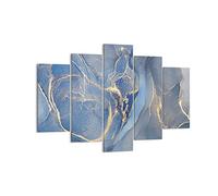 Moderne Impression sur Toile 150x100cm Image Tableau Decoration Murale Or bleu peinture Tableaux Decoratifs Muraux Chambre Triptyque 5 parties Deco Cadre Décoration Salon Art Wall EA150x100-5029