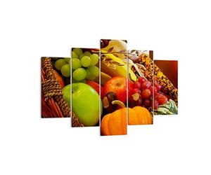Moderne Impression sur Toile 150x100cm Image Tableau Decoration Murale Panier en osier fruits légumes Tableaux Decoratifs Muraux Chambre Triptyque 5 parties Décoration Salon Art Wall EA150x100-0406