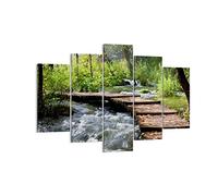Moderne Impression sur Toile 150x100cm Image Tableau Decoration Murale Parc nature vert arbres Tableaux Decoratifs Muraux Chambre Triptyque 5 parties Deco Décoration Salon Art Wall EA150x100-0356