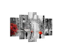 Moderne Impression sur Toile 150x100cm Image Tableau Decoration Murale Paris ville maison Tableaux Decoratifs Muraux Chambre Triptyque 5 parties Deco Cadre Décoration Salon Art Wall EA150x100-3942