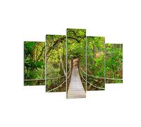 Moderne Impression sur Toile 150x100cm Image Tableau Decoration Murale Passerelle forêt aventure Tableaux Decoratifs Muraux Chambre Triptyque 5 parties Deco Décoration Salon Art Wall EA150x100-2678