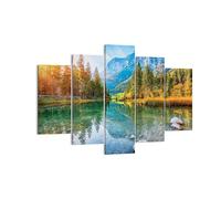 Moderne Impression sur Toile 150x100cm Image Tableau Decoration Murale Paysage Montagnes Aube Tableaux Decoratifs Muraux Chambre Triptyque 5 parties Deco Décoration Salon Art Wall EA150x100-4456