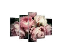 Moderne Impression sur Toile 150x100cm Image Tableau Decoration Murale pivoine fleur Grand Tableaux Decoratifs Muraux Chambre Triptyque 5 parties Deco Cadre Décoration Salon Art Wall EA150x100-3930