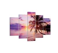 Moderne Impression sur Toile 150x100cm Image Tableau Decoration Murale plage mer palmier Tableaux Decoratifs Muraux Chambre Triptyque 5 parties Deco Cadre Décoration Salon Art Wall EA150x100-3912