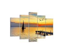 Moderne Impression sur Toile 150x100cm Image Tableau Decoration Murale Plage paysage eau pont Tableaux Decoratifs Muraux Chambre Triptyque 5 parties Deco Décoration Salon Art Wall EA150x100-2535