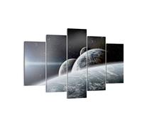 Moderne Impression sur Toile 150x100cm Image Tableau Decoration Murale Planètes cosmos Etoiles Tableaux Decoratifs Muraux Chambre Triptyque 5 parties Deco Décoration Salon Art Wall EA150x100-2327
