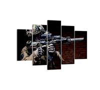 Moderne Impression sur Toile 150x100cm Image Tableau Decoration Murale soldat fusil Grand Tableaux Decoratifs Muraux Chambre Triptyque 5 parties Deco Cadre Décoration Salon Art Wall EA150x100-3785