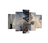 Moderne Impression sur Toile 150x100cm Image Tableau Decoration Murale Sombre Abstraction Or Tableaux Decoratifs Muraux Chambre Triptyque 5 parties Deco Cadre Décoration Salon Art Wall EA150x100-4824