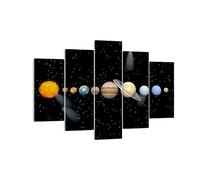 Moderne Impression sur Toile 150x100cm Image Tableau Decoration Murale Univers galaxie planète étoiles Tableaux Decoratifs Muraux Chambre Triptyque 5 parties Décoration Salon Art Wall EA150x100-1486