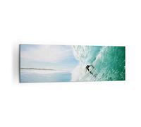 Moderne Impression sur Toile 160x50cm Image Tableau Decoration Murale Aventure surfeur vague océan Tableaux Decoratifs Muraux Chambre Panoramique Deco Cadre Décoration Salon Art Wall AB160x50-2541